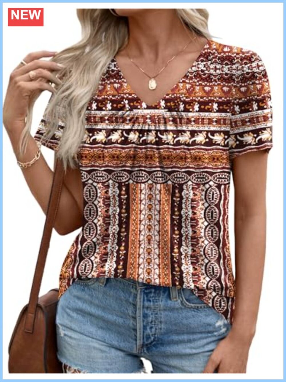 Short Sleeve V Neck Pleated Loose Fit Tunic Tee Casual Summer Top